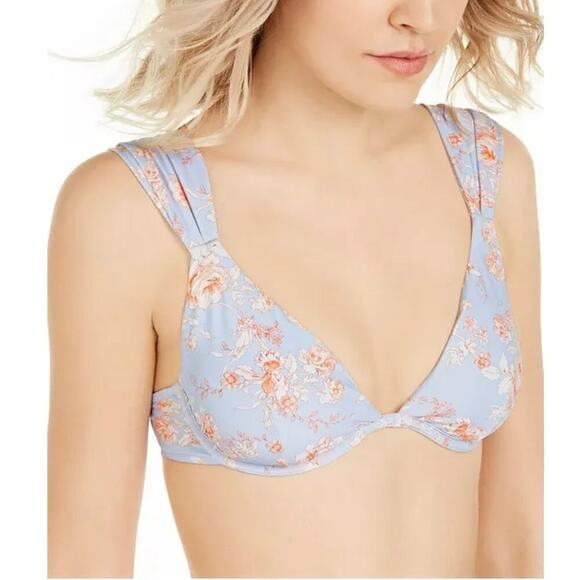 WeWoreWhat NWT Halogen Blue Floral Allie Underwire Padded Bikini Swim Top Large - Picture 7 of 11